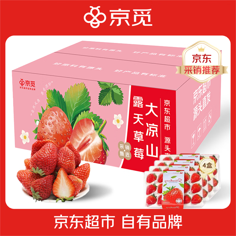 京觅四川大凉山草莓4盒中大果 单果13克+ 净重2.1斤+生鲜水果源头直发