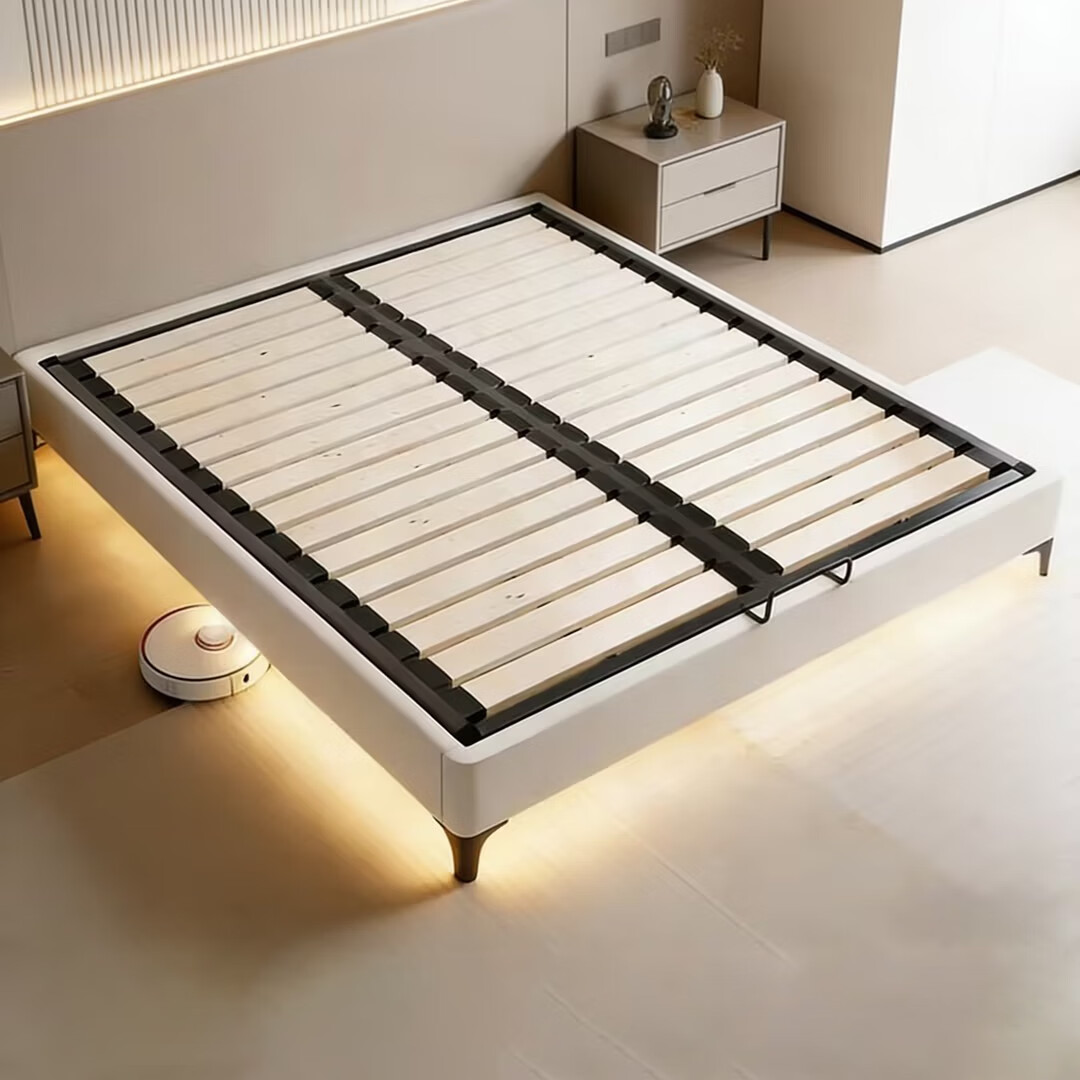 芈迪无床头床榻榻米榉木排骨架床架家用定制实木双人床奶油风主卧大床 榉木排骨架床【带灯】 1.5*2米