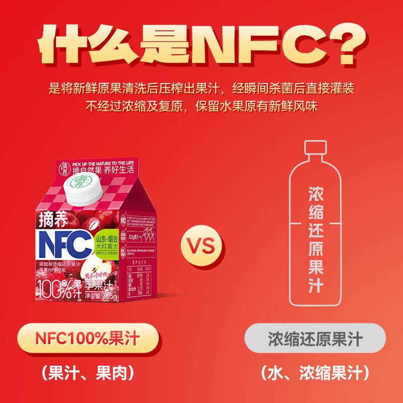 摘养【礼盒】摘养100%NFC纯果汁苹果芒果黄桃葡萄饮料325g*8盒饮品