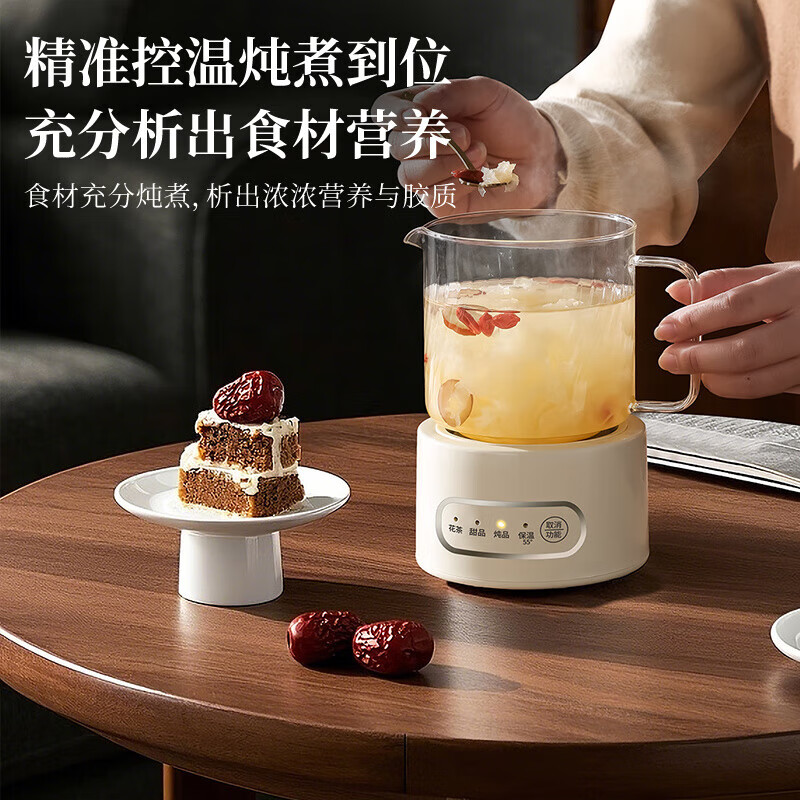 WCZ德国高端办公室小型养生壶煮茶炉电小茶壶电热炉玻璃烧水壶一人迷你煮茶器 奶油白单壶  [手动款丨长效保温] 0.8L