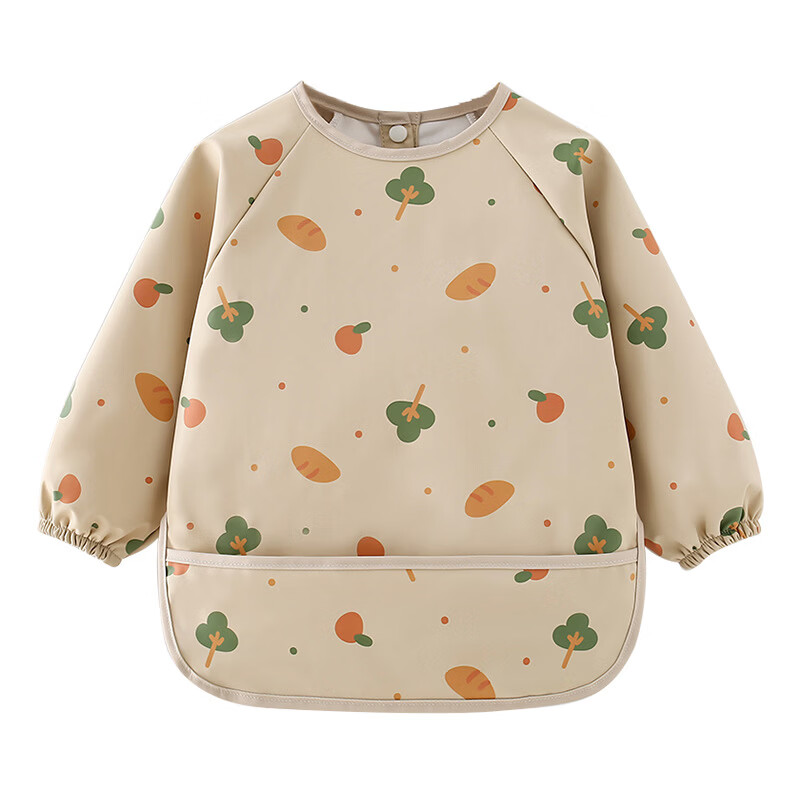 【直发】宝宝PU防水罩衣儿童吃饭围兜辅食反穿护衣幼儿园画画围裙 面包树 90码【建议73-85cm】