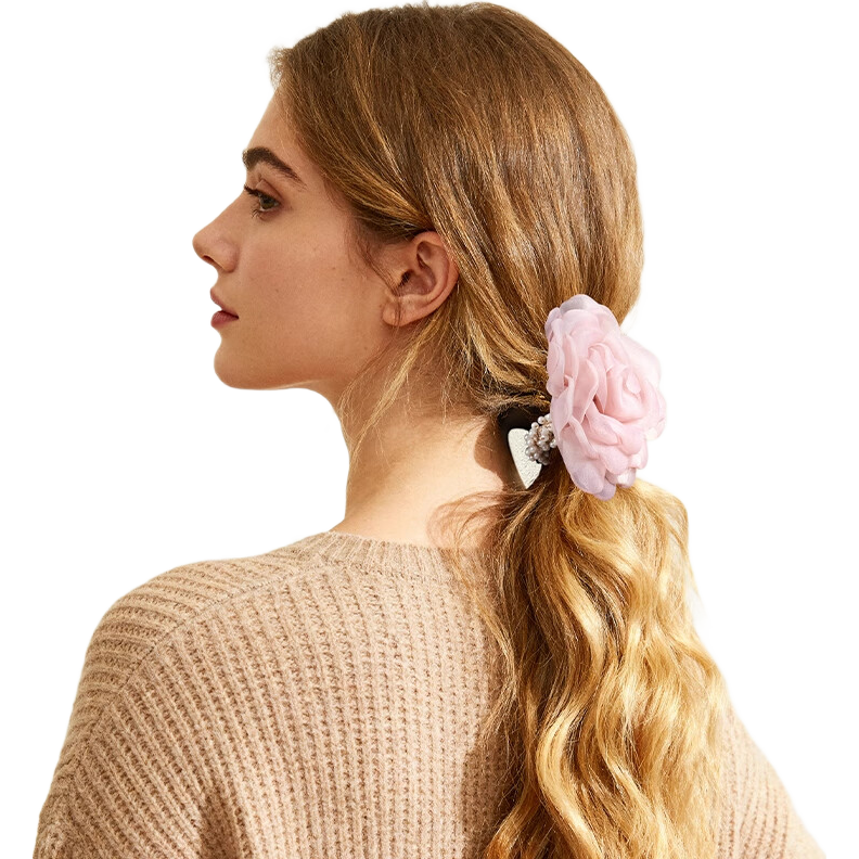 AJIDOU阿吉豆發(fā)飾女粉色花朵扎發(fā)頭繩時尚高馬尾仿珍珠彈性發(fā)繩送女友