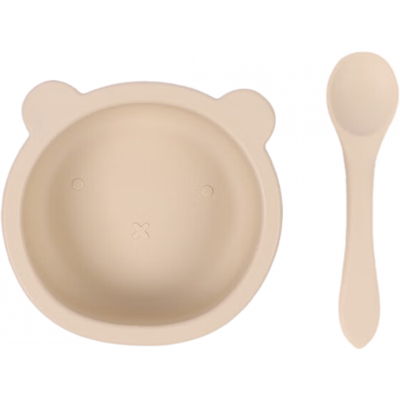 蒂樂【新品】寶寶輔食碗嬰兒專用硅膠便攜碗勺套裝兒童訓(xùn)練吸盤碗兒童 米白色【贈(zèng)勺子】