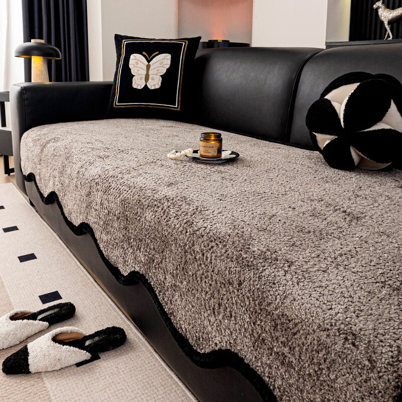 金拾美月泰迪绒异形沙发垫冬季加厚2025新款高级固定防滑一片式坐垫盖布 暮冬异形-深灰 70cm*70cm