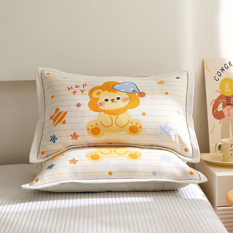 【精选厂家】卡通儿童纱布枕套学生宿舍居家卧室幼儿园宝宝吸汗防 星际狮（卡通全棉） 枕套40x60cm一只