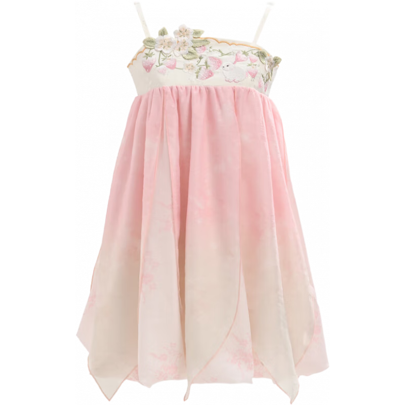 森女部落原創(chuàng)桃花粉色漸變重工刺繡娃娃裙吊帶連衣裙新款夏季女 連衣裙（單件） （單件） S （單件）