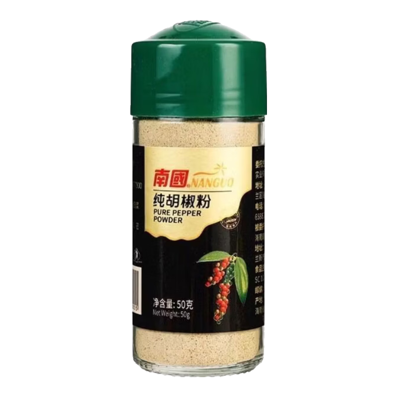 南國（nanguo）海南特產(chǎn)南國純胡椒粉瓶裝家用白胡椒調(diào)料湯料烘培燒烤包裝隨機(jī)發(fā) 50g 純胡椒粉50g*1瓶