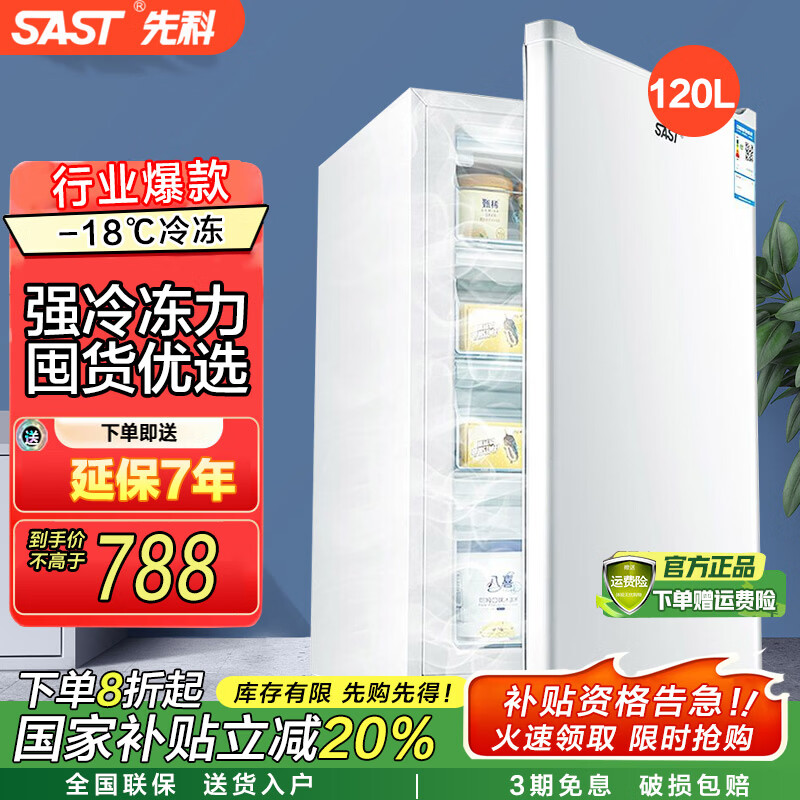 先科（SAST）小冰柜家用小型迷你冰箱立式冷柜 全冷冻储存母婴母乳冷柜囤货冷柜速冻 节能轻音小型家用母乳冰柜 【四层抽屉】全冷冻 囤货优选 120L