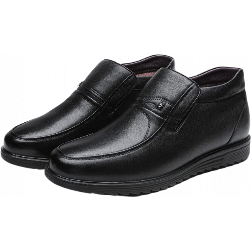 蜘蛛王（SPIDER KING）高幫棉鞋男款春冬休閑皮鞋男士2025新款加絨保暖真皮爸爸鞋 黑色 38