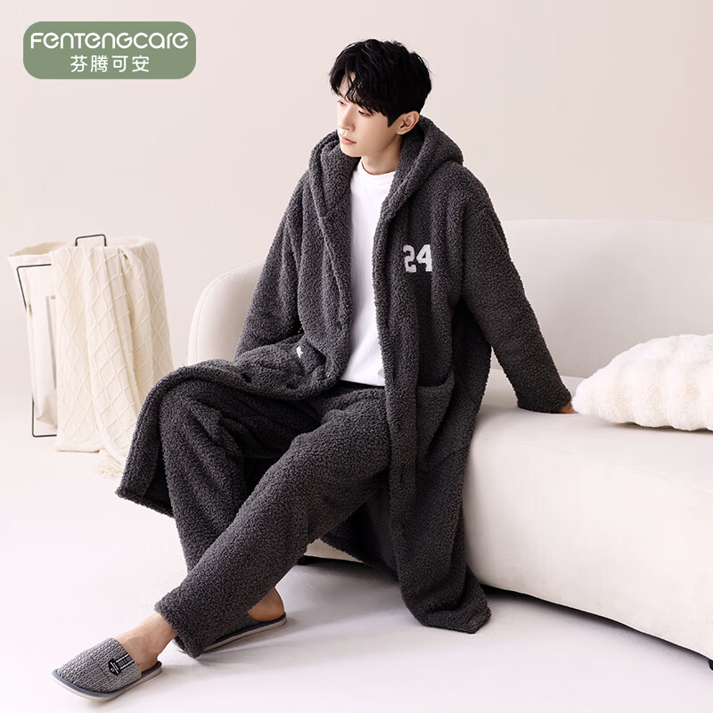 芬腾可安(FENTENGCARE)【W】情侣睡衣秋冬款珊瑚绒冬季女法兰绒加绒加厚 M919 XL【睡袍-裤子】