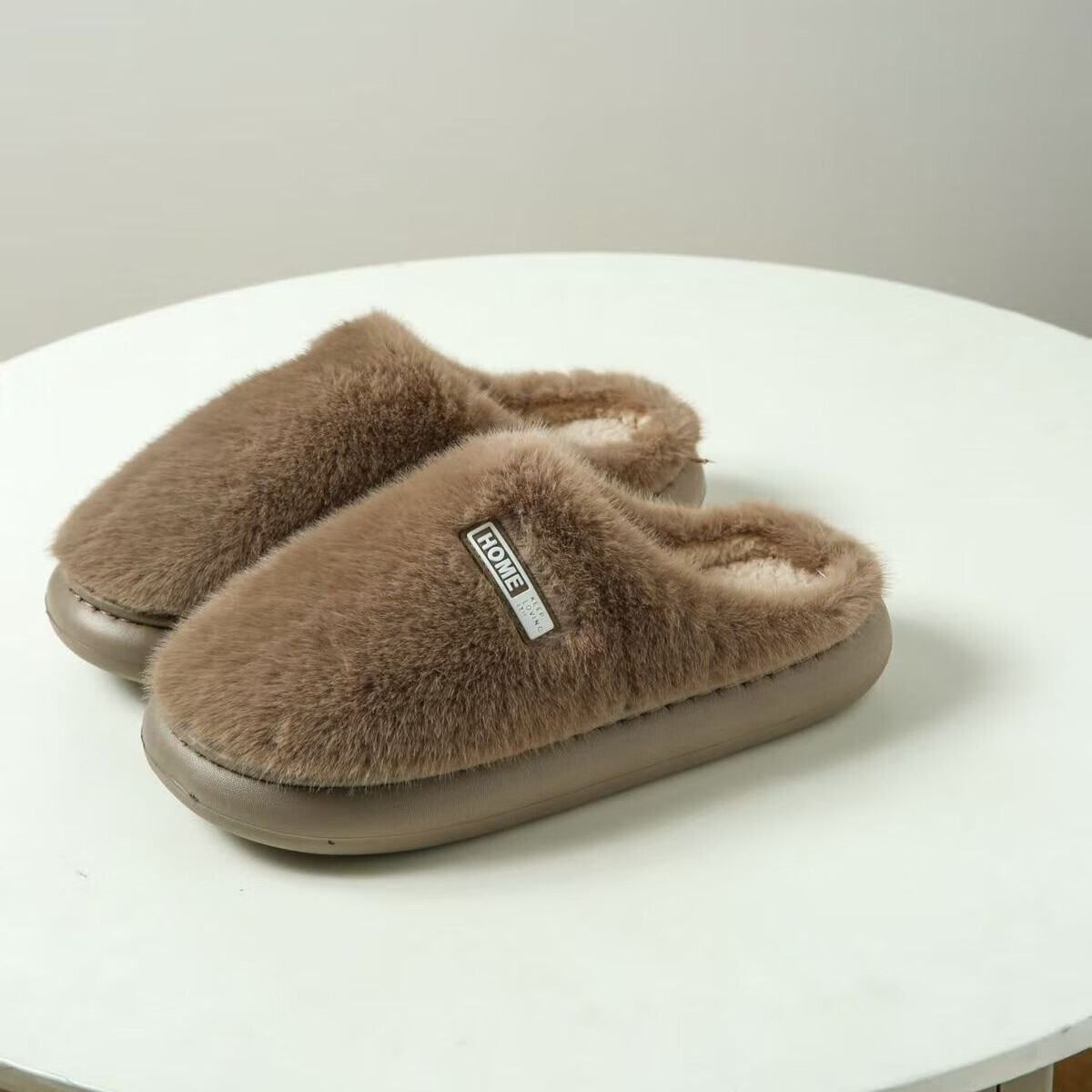 云醍桃语加绒保暖防滑棉拖鞋冬季居家室内可爱款毛毛拖男女情侣静音时尚 咖色 44-45