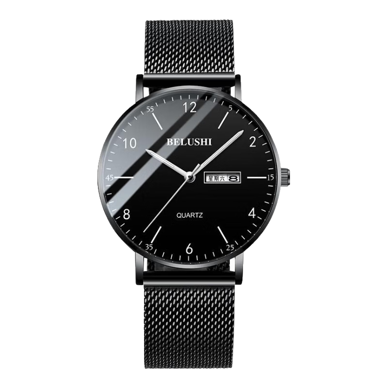 四万公里男士手表时尚潮流双日历石英表初中高中学生青少年手表男开学季