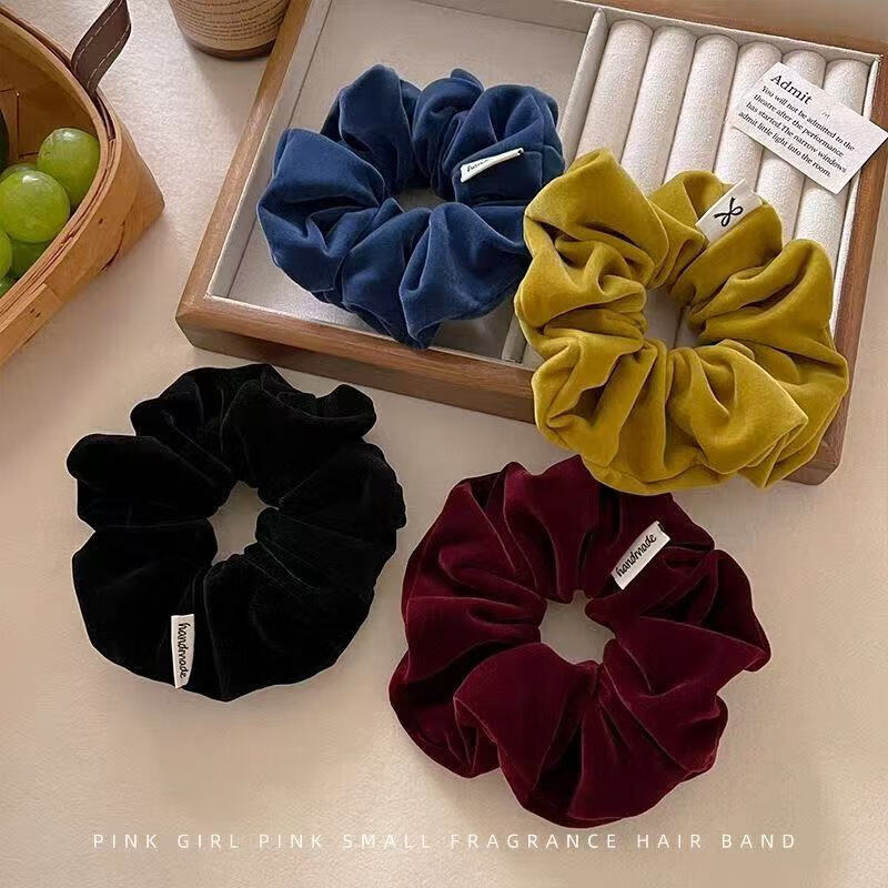 复古丝绒大肠发圈女扎马尾头绳高级感丸子头发绳2025儿童皮筋发饰 2个#酒红+黑色