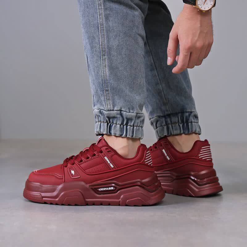 森馬新款男女款厚底增高运动休闲鞋男滑板鞋情侣款鞋 本命年红 41