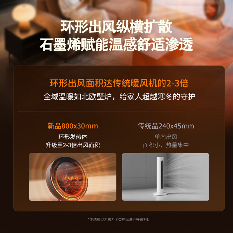 格力（GREE）石墨烯取暖器家用北欧时光篝火暖风机仿真火焰速热电暖气ECO节能 NFTD-X6020B-MF【若华金+黑】