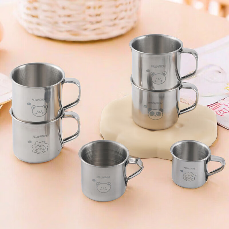 沃德百惠【甄选厂家】幼儿儿童水杯宝宝专用牛奶杯不锈钢迷你口杯敞口杯卡 兜兜熊 1个 50ml