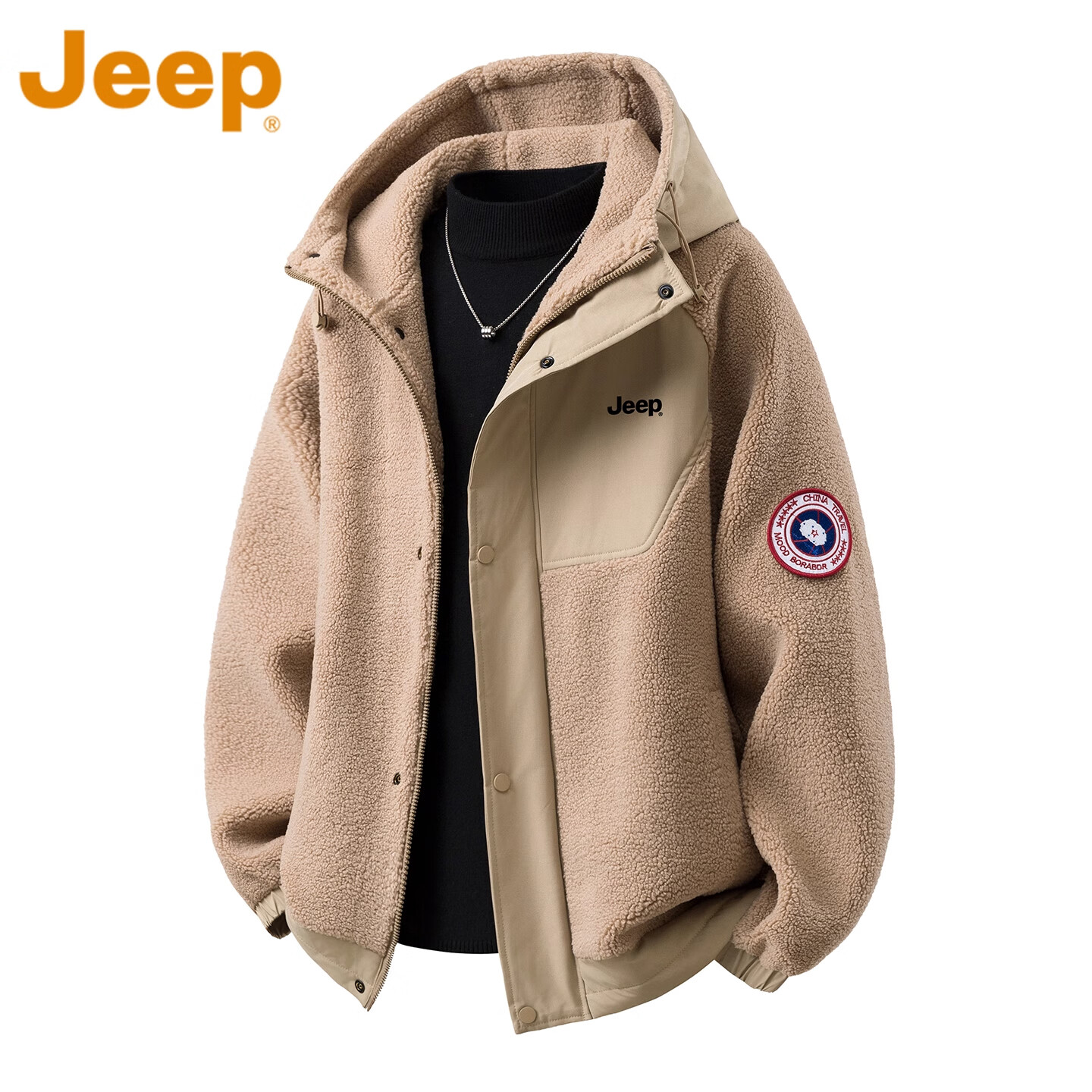 JEEP棉衣男士秋冬季2025羊羔绒外套新款摇粒绒加厚服冬装连帽夹棉夹克 紫红色【官方正品】 加厚 4XL 【建议 建议 180-195斤】