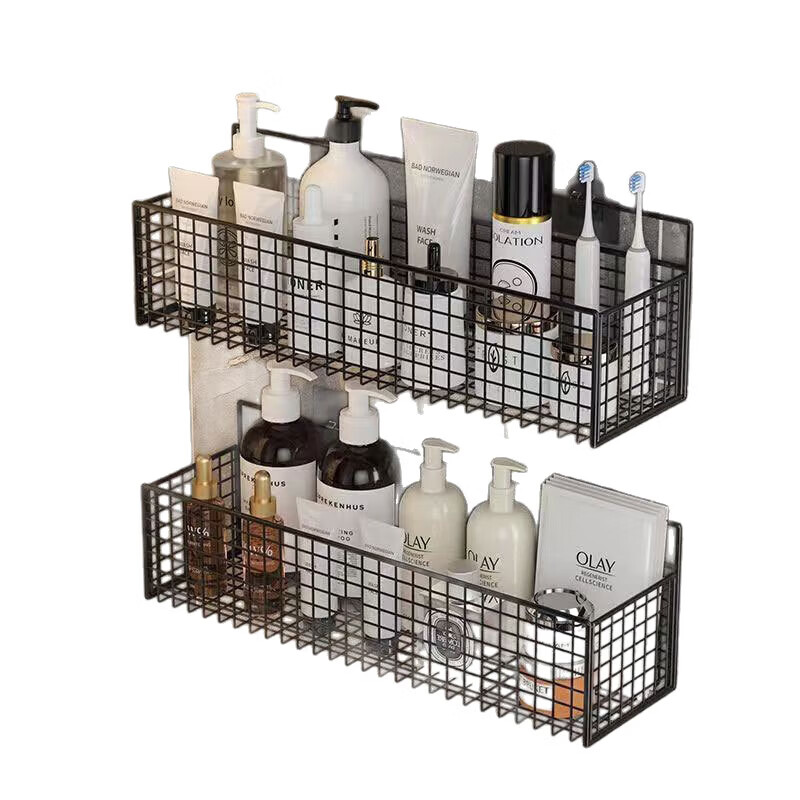 【甄选厂家】洞洞板配件置物架挂筐免打孔挂篮浴室壁挂洗漱台收纳 密网格白色大号（不含挂钩）