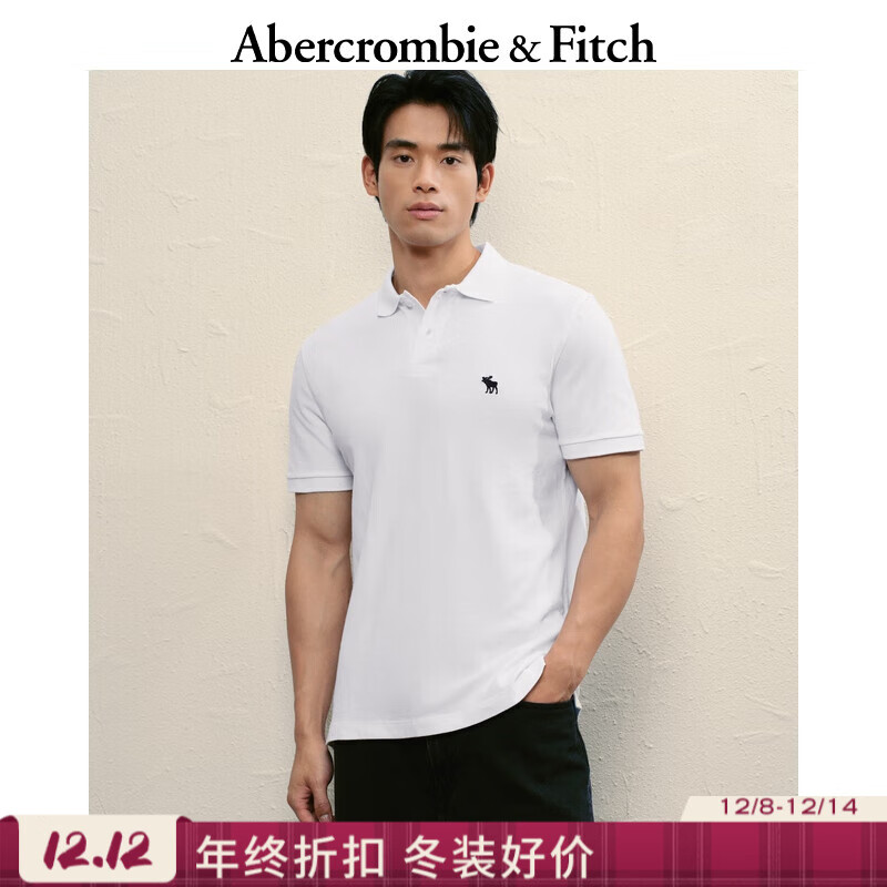 Abercrombie &amp; Fitch【经典POLO】小麋鹿图案男装25夏季美式通勤短袖T恤 白色 M (180/100A)