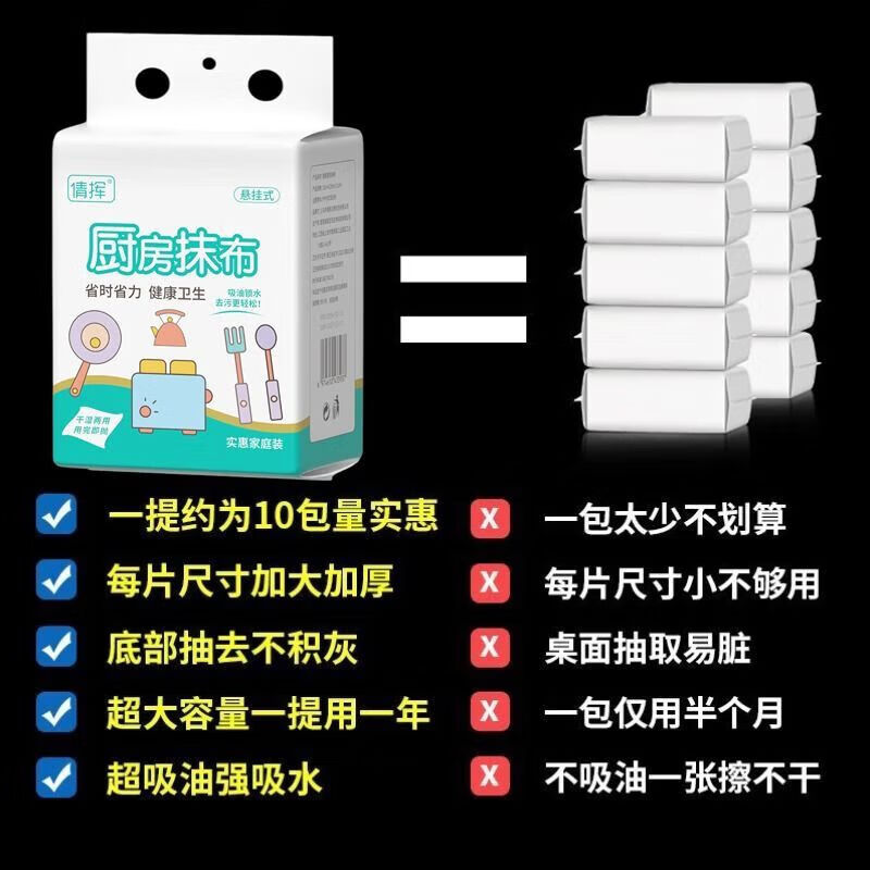 乐彼悬挂式厨房纸巾一次性洗碗布加厚干湿两用懒人抹布去污懒人抹布 悬挂式厨房抹布【1包】
