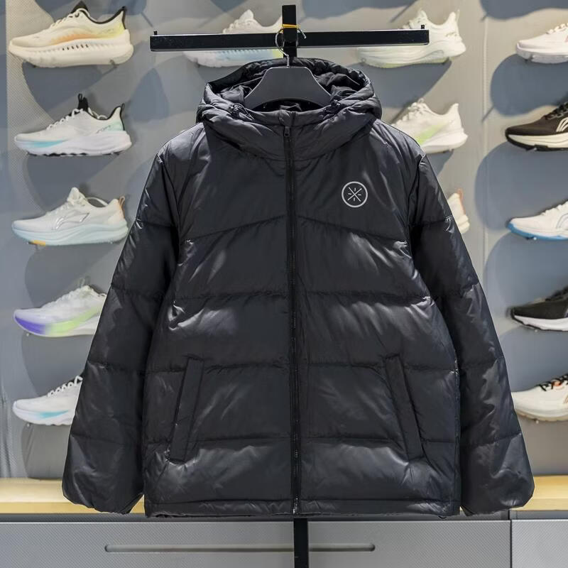 李宁（LI-NING）2025冬季新款男子韦德系列防风防泼水鹅绒休闲运动短款羽绒服 黑色AYMV065-1 S
