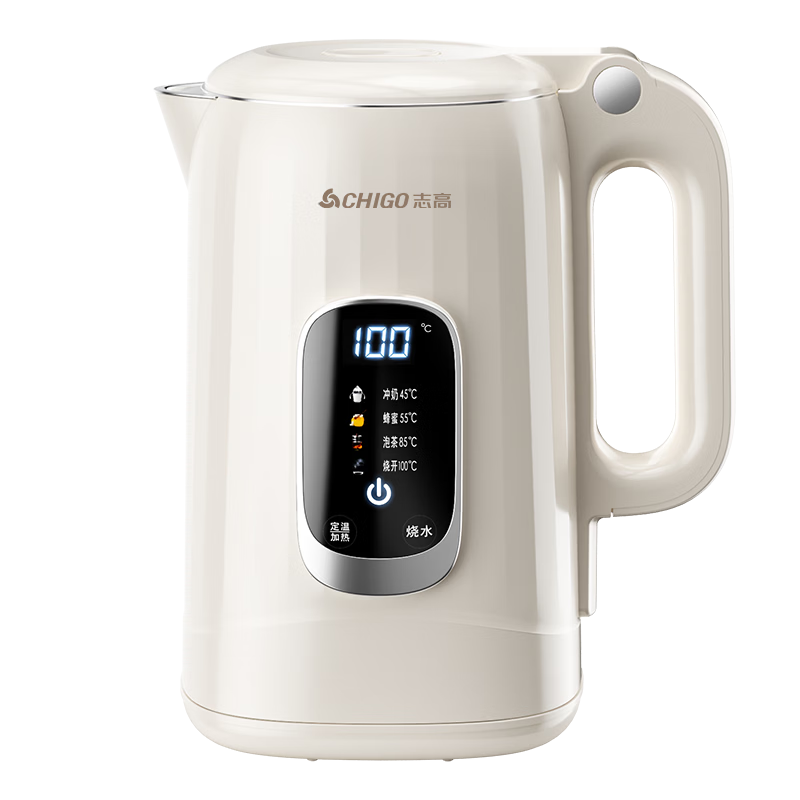 志高（CHIGO）恒溫電熱水壺 數(shù)顯調(diào)溫燒水壺 食品級304不銹鋼燒水壺 保溫熱水壺1.7L大容量 SA175-24A4B 杏白