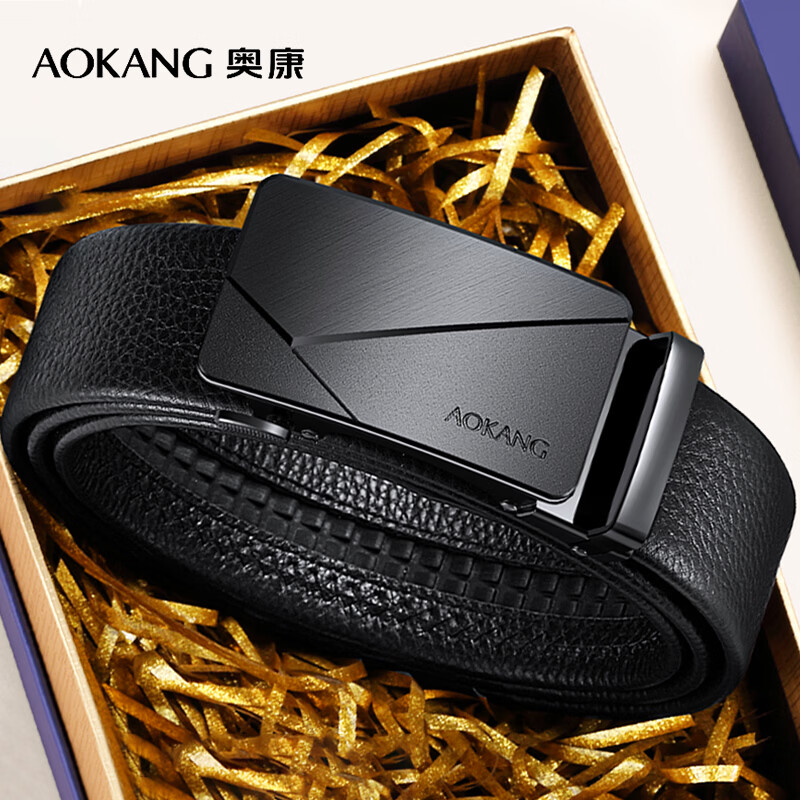 奥康（Aokang）男士皮带头层牛皮真牛皮商务休闲腰带送男士送长辈礼物高档礼盒