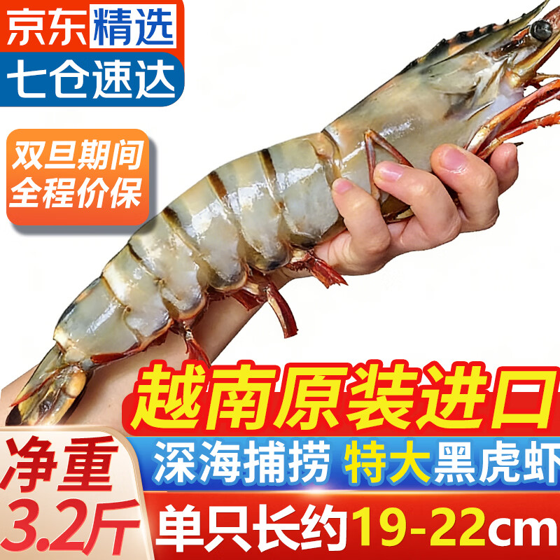 望涎越南原装进口超大黑虎虾 冷冻巨型大虾老虎虾 烧烤食材 中秋送礼 特大号【海捕大虾】 800g(净重)  *2盒