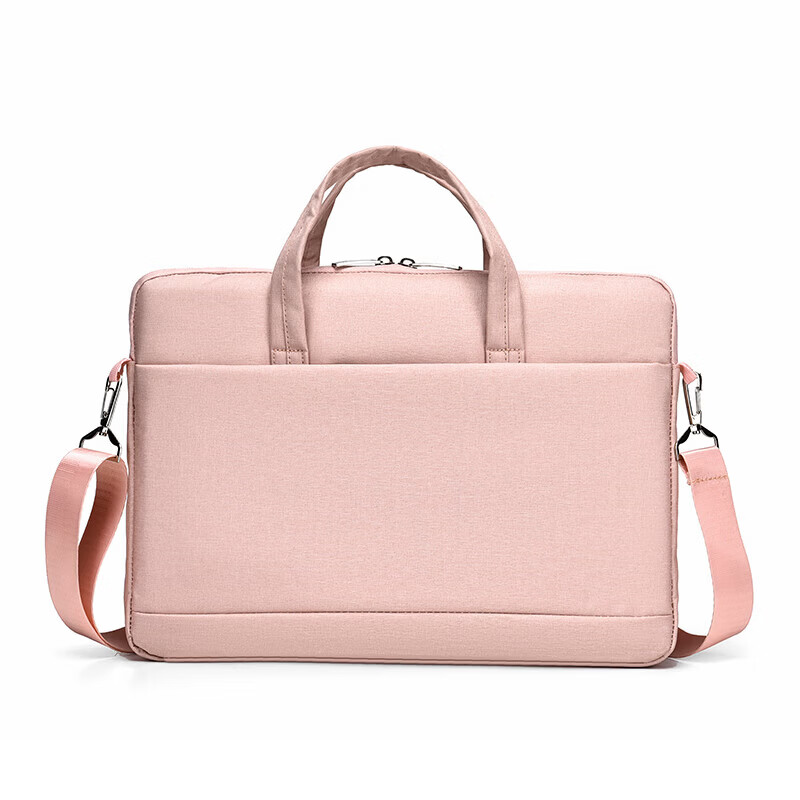 新款时尚笔记本电脑包手提包男女商务公文包单肩包斜跨包通勤出差 小号粉色