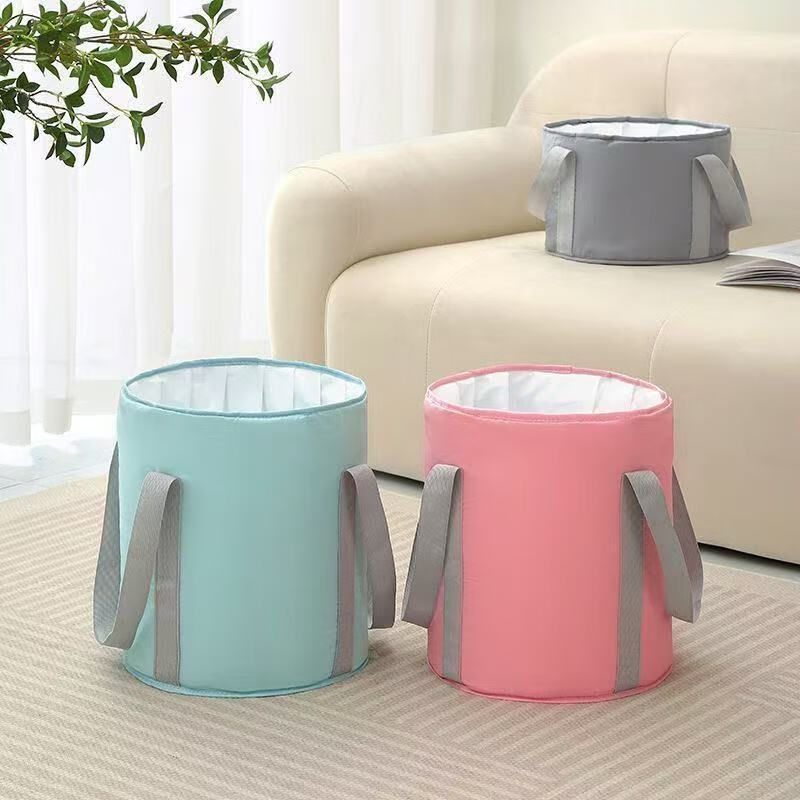 【甄选厂家】泡脚桶家用成人泡脚盆便携式旅行保温足浴盆可折叠洗 牛津布米色小号