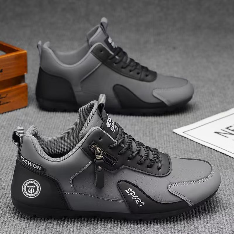 【高档轻奢】冬季新款百搭休闲加绒保暖阿甘棉鞋皮面软底鞋yzj 黑灰色 44