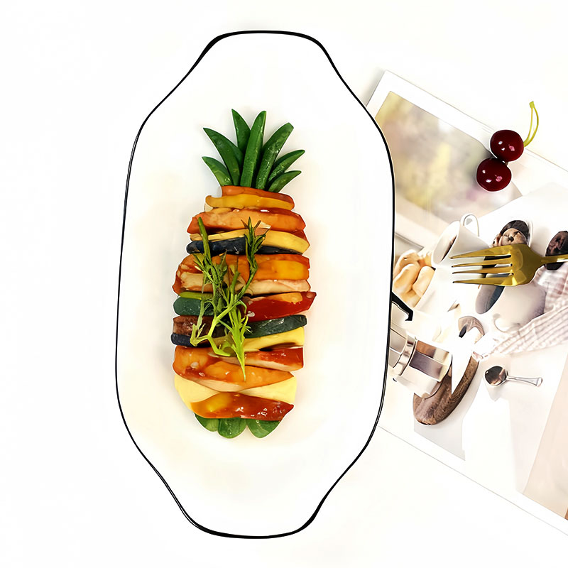肃匠家用盘子陶瓷蒸鱼盘子釉下彩鱼盘子双耳蒸鱼专用盘餐具创意盘子 黑线12.5英寸双耳鱼盘 2个 32cm