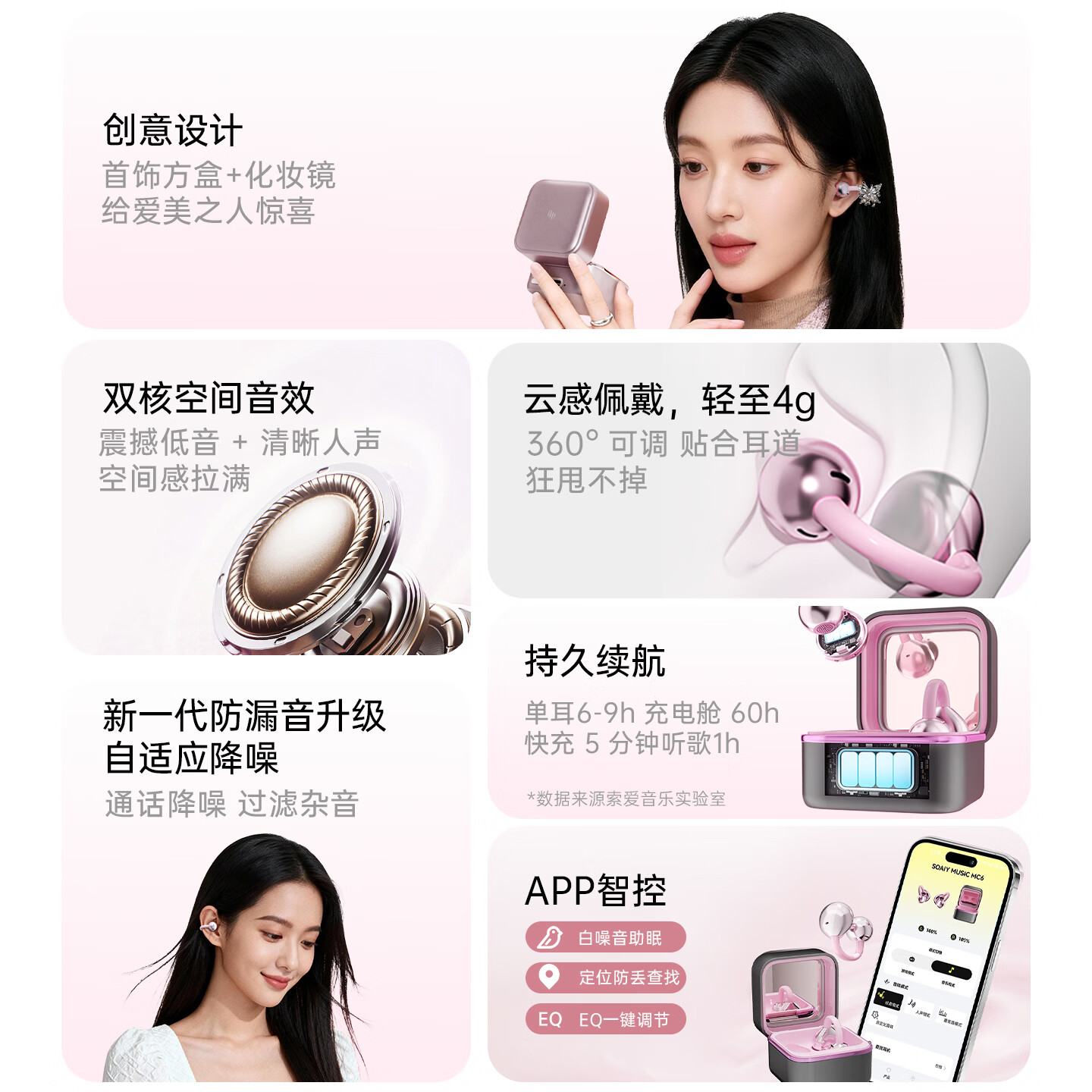 索爱MC6耳夹式蓝牙耳机长续航降噪超高音质 琥珀橙【首饰方盒+降噪+长续航】 星钻蝴蝶