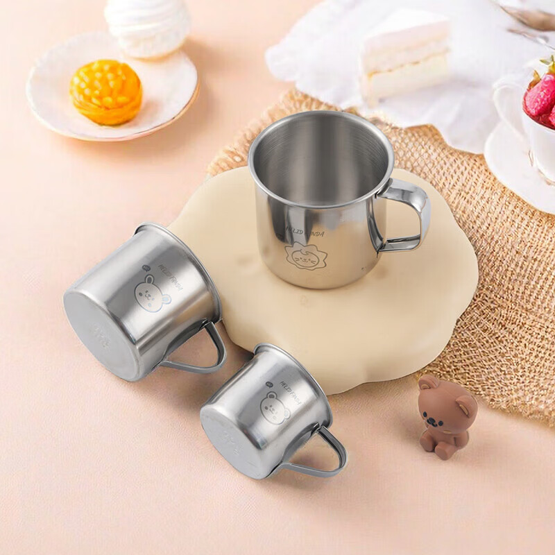 沃德百惠【甄选厂家】幼儿儿童水杯宝宝专用牛奶杯不锈钢迷你口杯敞口杯卡 兜兜熊 1个 50ml