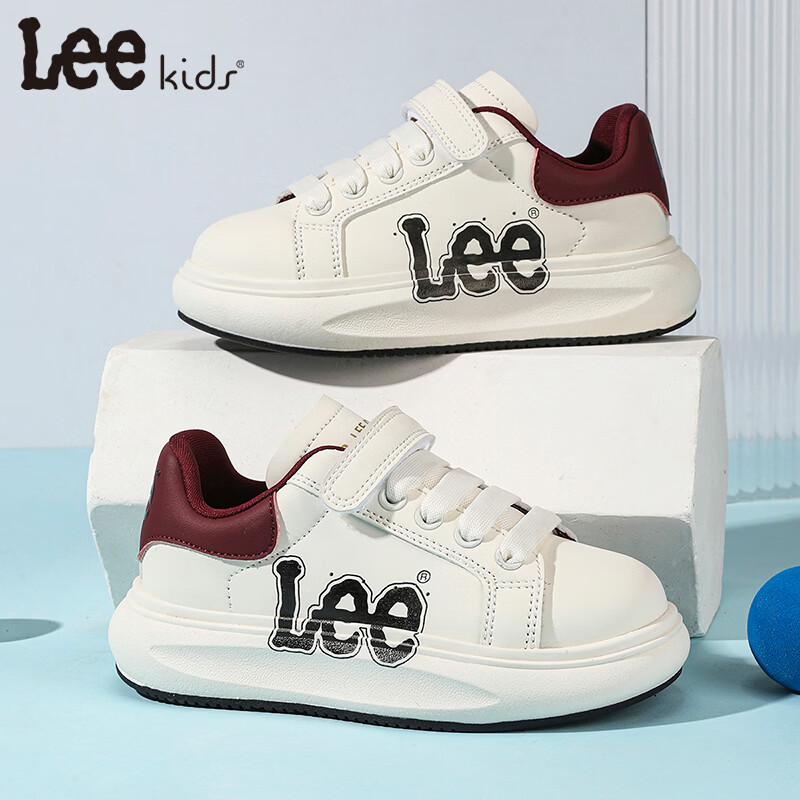 Lee童鞋春季新款儿童跑步鞋女童百搭休闲运动鞋小白板鞋男大童 米红 35 【建议脚长210mm】