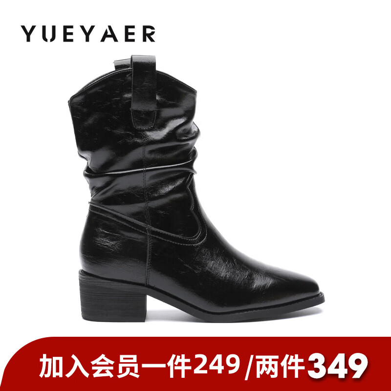 月芽儿复古堆堆靴马丁靴女2025新款冬季尖头黑色短靴显瘦靴子 绒里黑色01T 34