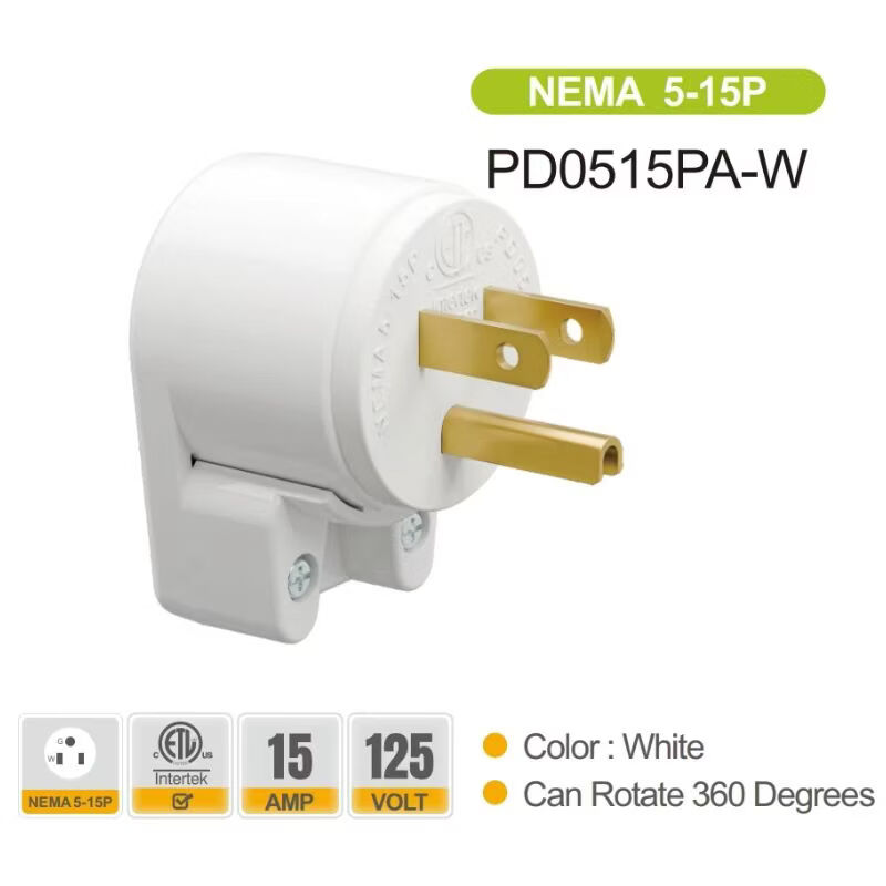 TLDPLUG新款美国标准电源插头插座NEMA 5-15 5-20 6-15 6-20美规安全认证标准12个方向可调节易安装美式 雅黑色 美标插头NEMA 6-15P【15A 250V】