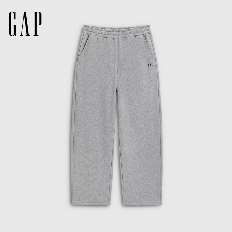 盖璞Gap男装2026春季新款logo印花松紧腰休闲直筒常规卫裤长裤866092 浅灰色 L (175/84A)亚洲尺码