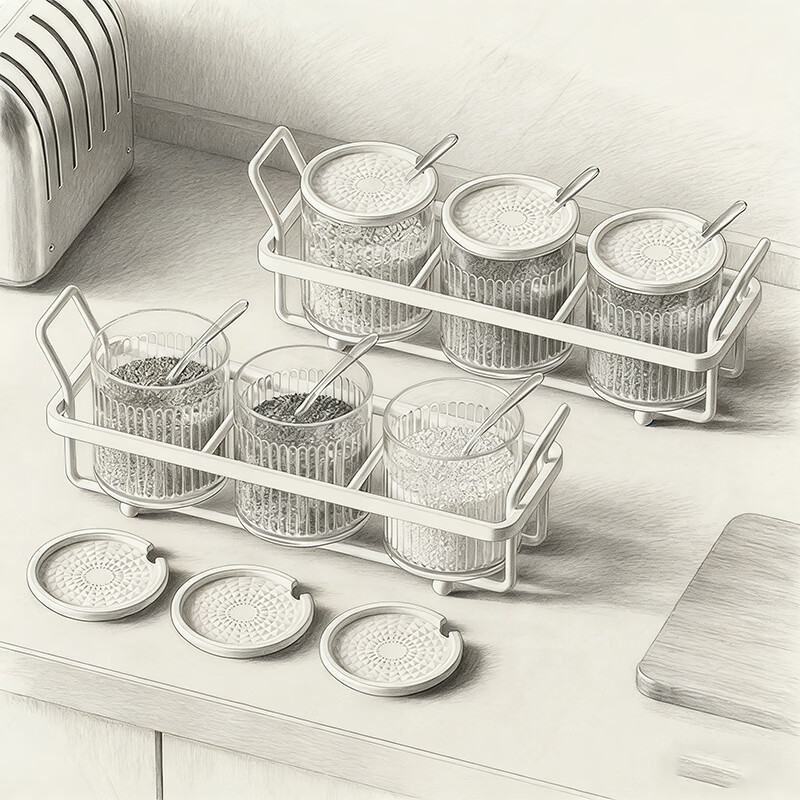 尔思家厨房置物架家用收纳调料盒2025新款台面调料瓶罐全套桌面储物盒 奶油白-3个装