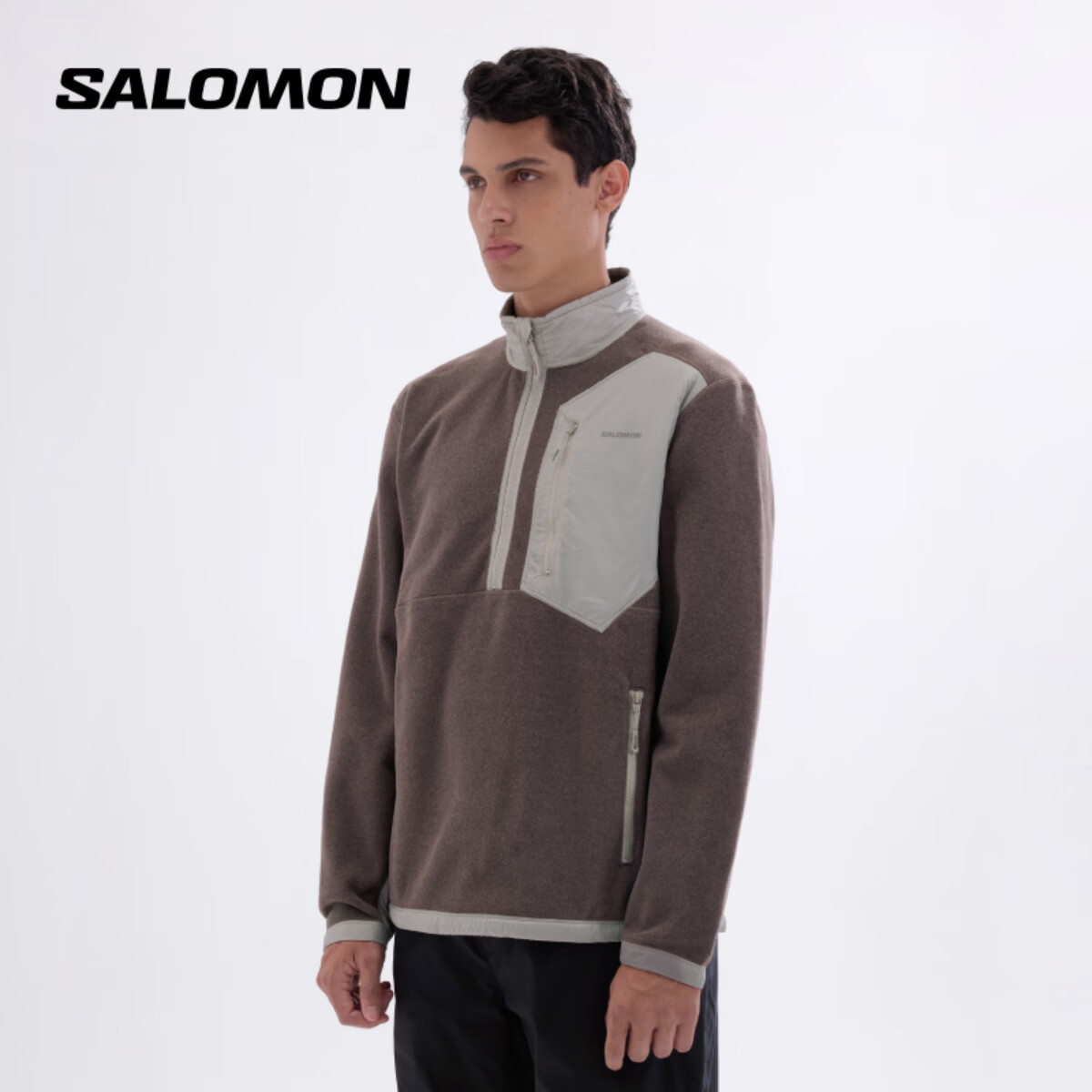 萨洛蒙（Salomon）男款 户外运动休闲柔软舒适保暖抓绒外套 CHROMA FLEECE HZ 铁灰色 C26207 M