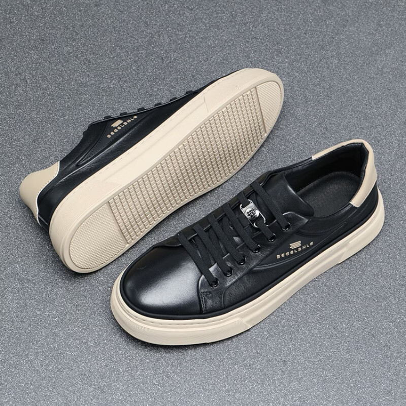 Q ZHIHE2025春季新款男士全牛皮轻便软底透气休闲皮鞋舒适百搭板鞋 白色 43 (265mm)