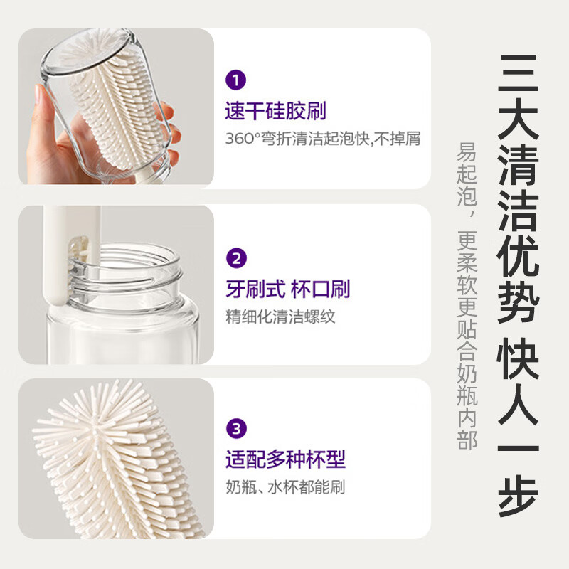 新安怡飞利浦便携奶瓶刷新生婴儿水杯清洗工具套装专用硅胶刷子奶嘴刷 【豪华款5合1】磁吸手柄+杯口刷+缝隙刷一套搞定