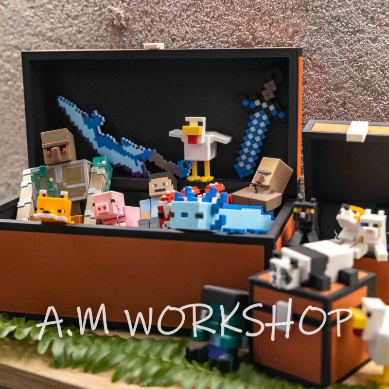 我的世界超大宝箱储物箱3D打印可动桌面摆件diy摆摊定制 单独一个200mm长宝箱(内部不含东西)