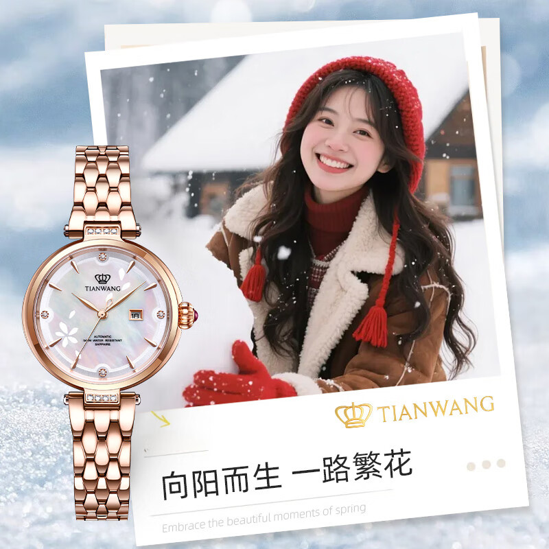 天王(TIAN WANG)手表女士 圣诞礼物小花瓣钢带机械表LS51176P.D.P.W