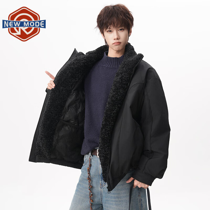 NEW OR MODE90白鸭绒加厚羽绒服男士冬季新款防寒保暖宽松休闲情侣运动上衣服 黑色 M 【建议90-110斤】