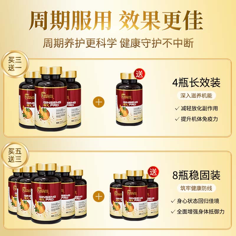 NATUREMPIRE美国原装进口稀有人参皂苷rg3rh2胶囊冬虫夏草营养保健补品免疫力 【4瓶长效装】买3赠1 辅助放化 60粒*4瓶