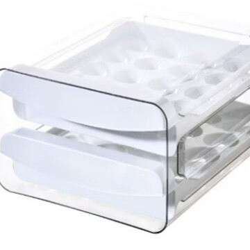 纳有风鸡蛋收纳盒冰箱收纳盒PET32格装家用抽屉式食品级厨房鸡蛋保鲜盒 双层32格鸡蛋收纳盒白色