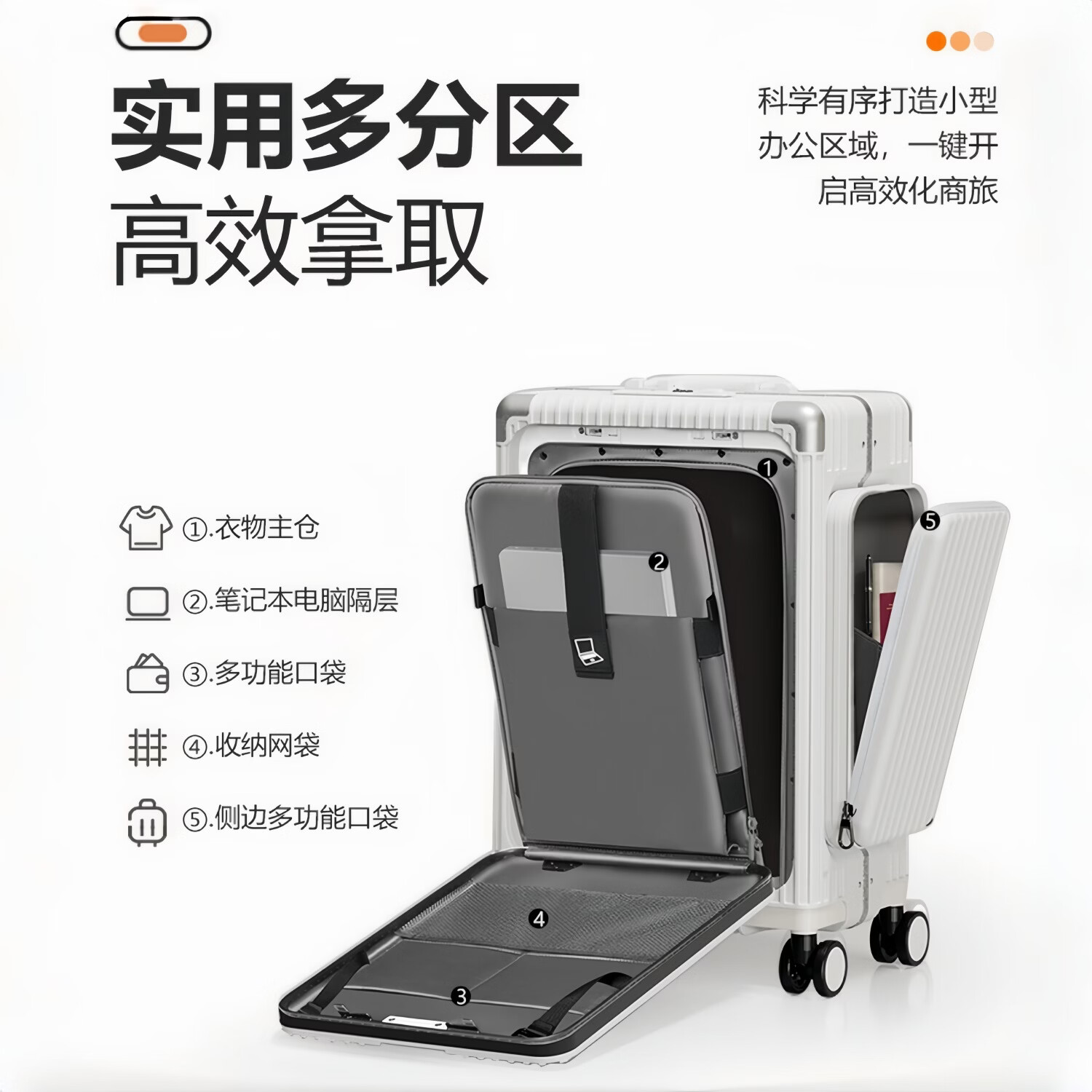 旅大侠三开盖商务行李箱2025新款前侧开盖20寸登机箱PC铝框海关锁拉杆箱 奢华银【双侧开】 24英寸 托运【坚固窄铝框*承重200斤】