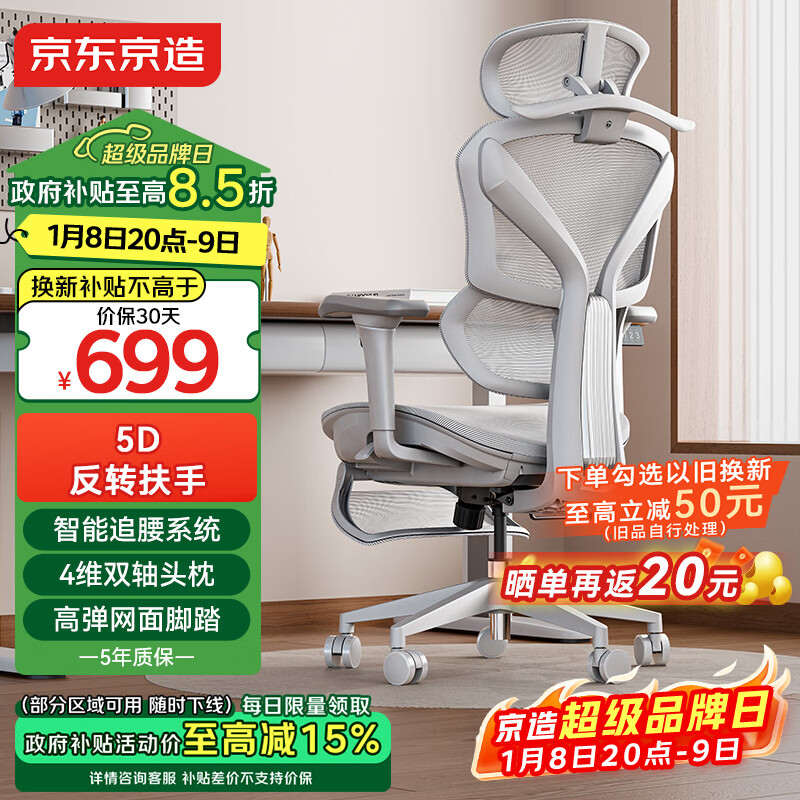 京东京造Z9Pro人体工学椅电竞椅办公椅子电脑椅人工力学座椅5D扶手+脚踏灰
