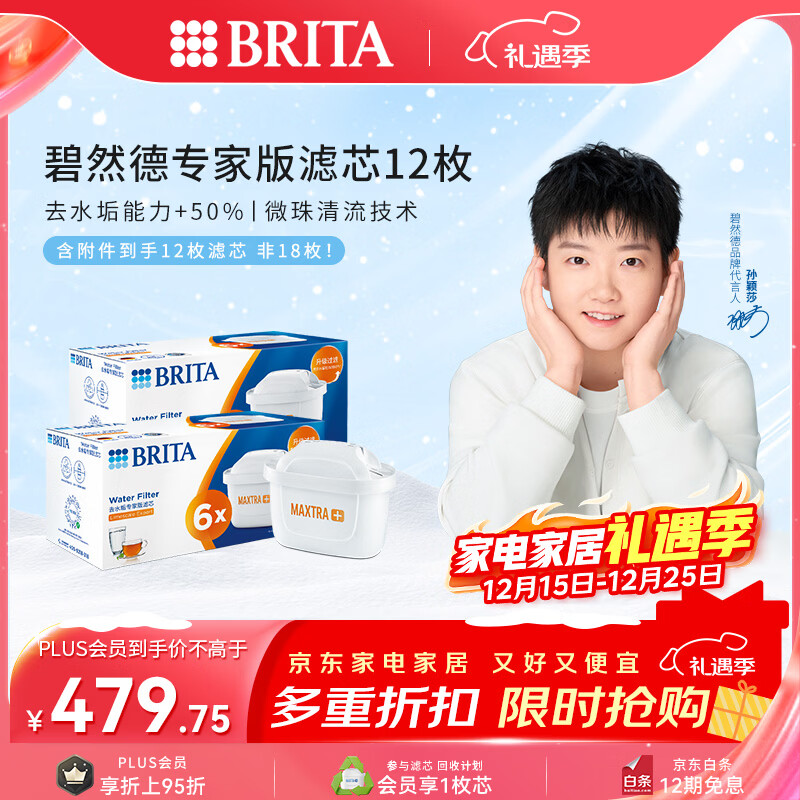 碧然德（BRITA）家用净水壶 滤水壶滤芯 MAXTRA+LE 专家滤芯 12枚装（本品加附件6个共计12个非18枚）